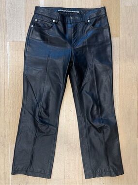 Alexander Wang Black Leather Flared-Leg Pants size 2